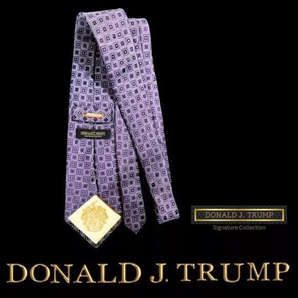Donald Trump Signature Collection Necktie Purple Geometric w/ Tie Gift Box NEW